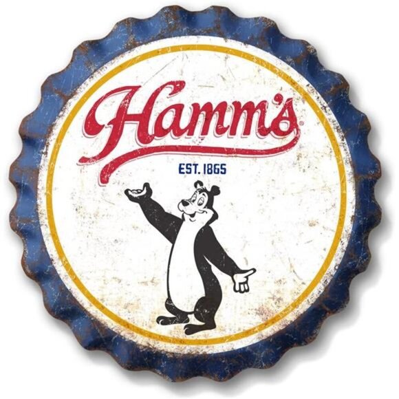 Hamm's Beer Metal Bottle Cap Sign Garage Shop Bar Man Cave Collect LARGE NEW